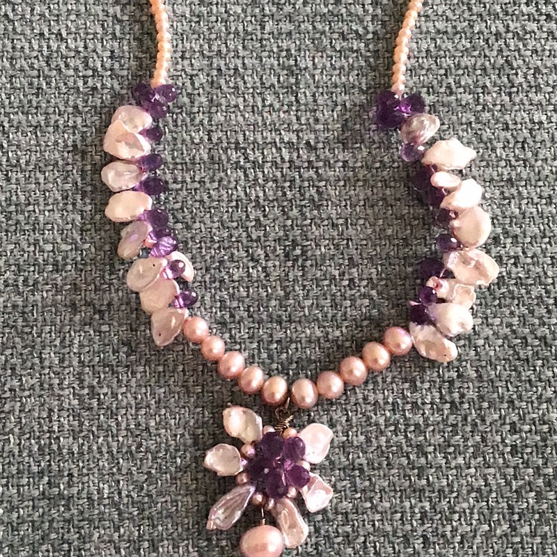 One Of A Kind Handmade Pearl, Amethyst Necklace